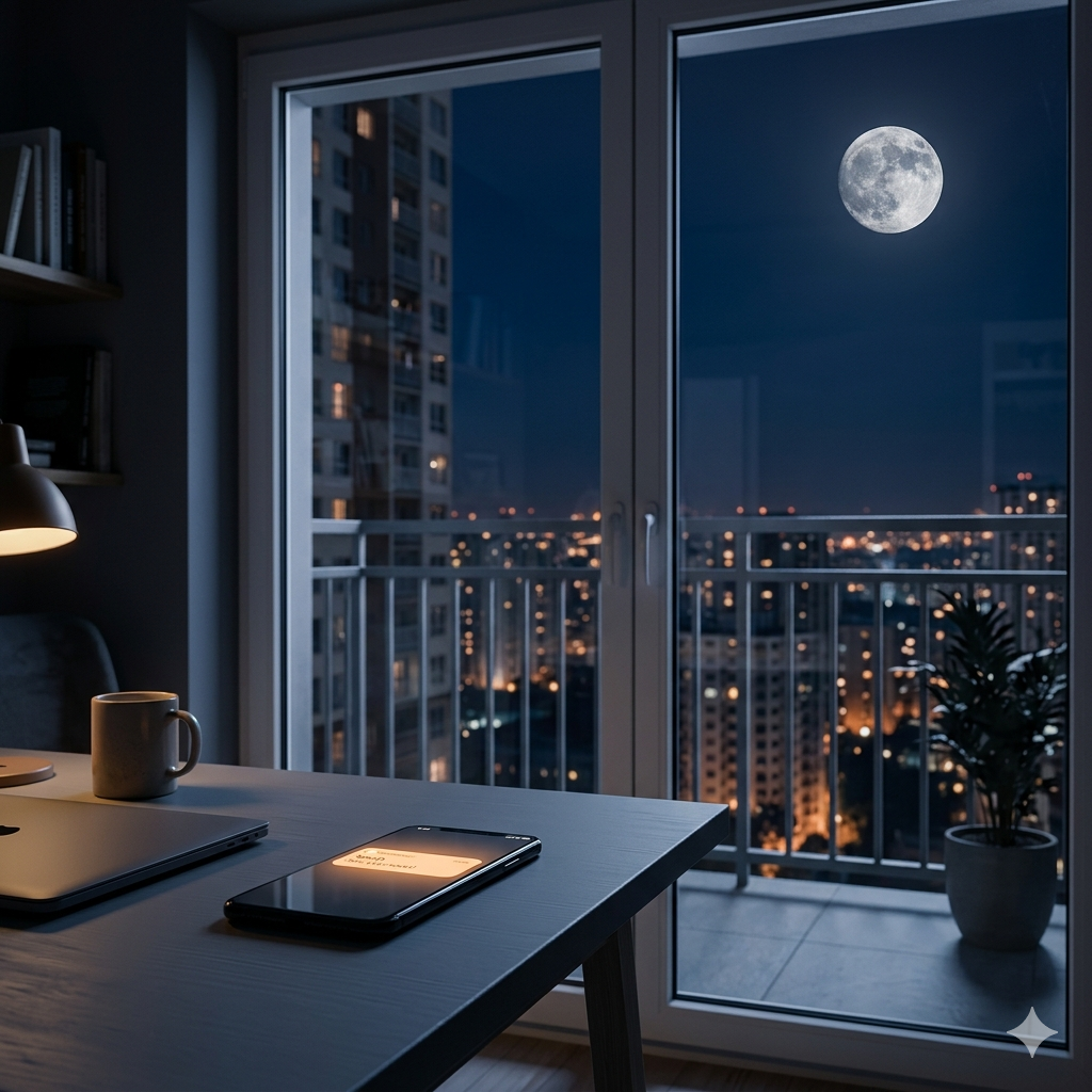 Vendedor de carros recebendo mensagem noturna de um comprador